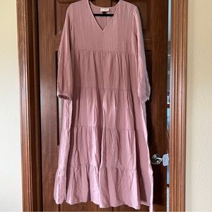 Universal Thread Cotton Gauze Long Sleeve Tiered Dress